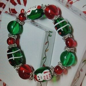 Snowman Ho Ho Ho Christmas Stretchy Glass Beads Bracelet